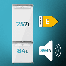 Bolero CoolMarket Combi BI-D FLW 341 E Frigorífico Combi Integrable de puerta fija, 341L, Total NoFrost, Full LED Wall, Fresh Zone Plus, Tamaño XL con Compresor Inverter Plus, Fast Cooling y Fast Freezing, Modo Vacaciones, Modo Smart, Clase E y 193,7x69cm.