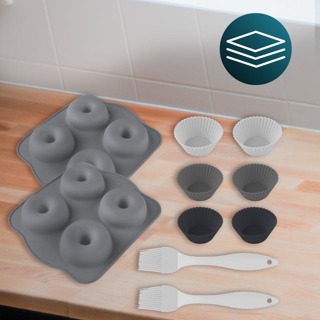 Cecofry SweetBake Pack Accessories Moldes de silicona de alta calidad y libres de BPA para donas y magdalenas, pinceles de silicona, y es compatible con freidoras de aire de 6 a 8L, ofreciendo una superficie antiadherente para una limpieza fácil.