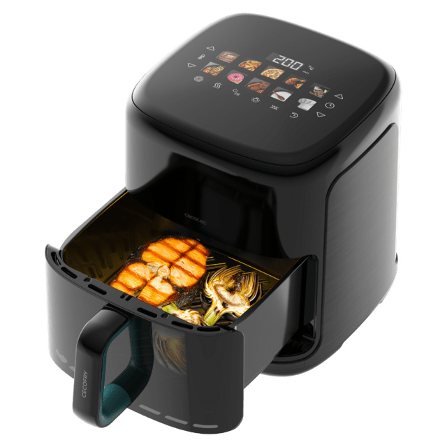 Cecofry&Grill Smokin'Prime 6500 Freidora de aire con doble resistencia para dorado perfecto y sabor de parrilla en carnes, capacidad de 6,5 litros y potencia de 2200 W para platos saludables.