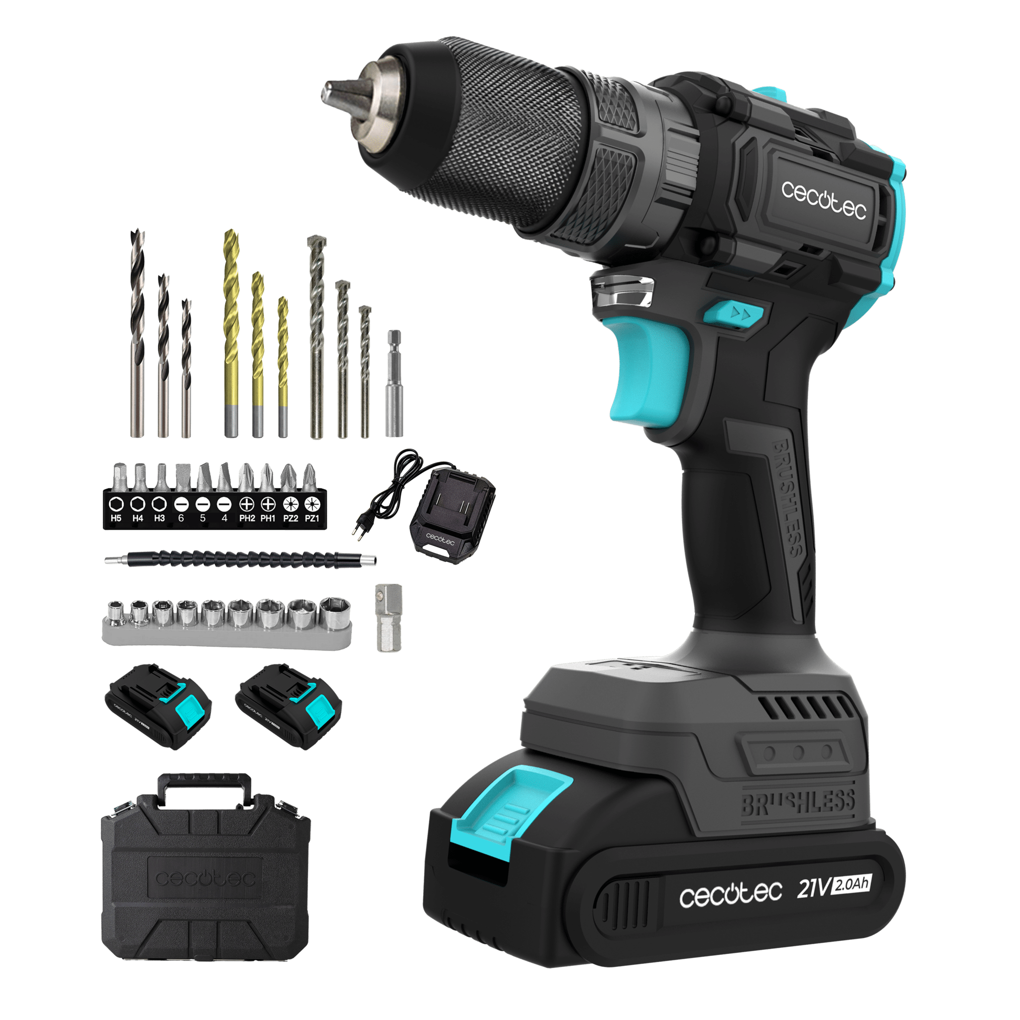 PowerForce 3000 Impact Brushless Bohrhammer und Schraubendreher mit zwei 21V 2.000mAh Akkus. Bürstenloser Brushless-Motor für maximale Leistung und Haltbarkeit. Hohe Leistung zum Bohren, Schrauben oder Gewindeschneiden in jedem Material. Hammerfunktion mit bis zu 32.000 Schlägen pro Minute für härteste Materialien wie Beton. Mit einer Drehzahl von 1.500 U/min und einem in 25+1 Stufen einstellbaren Drehmoment von 45Nm. Enthält einen Werkzeugkoffer und verschiedenen Zubehörteilen.