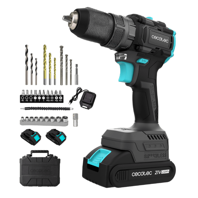 PowerForce 3000 Impact Brushless Taladro percutor y atornillador. Incluye dos baterías 21V 2Ah. Motor sin escobillas, Brushless. Apto para cualquier material, incluso hormigón. Función percutora de hasta 32.000ipm. Velocidad regulable hasta 1.500rpm. Par de apriete de 45Nm regulable en 25+1 niveles. Luz LED. Incluye maletín y accesorios.