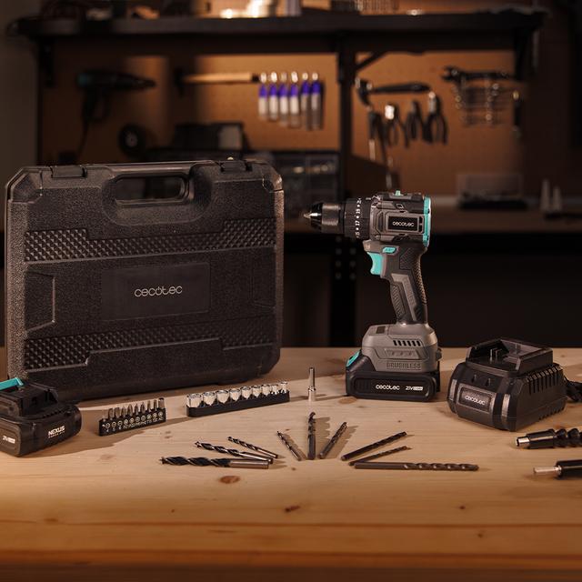 PowerForce 3000 Impact Brushless Taladro percutor y atornillador. Incluye dos baterías 21V 2Ah. Motor sin escobillas, Brushless. Apto para cualquier material, incluso hormigón. Función percutora de hasta 32.000ipm. Velocidad regulable hasta 1.500rpm. Par de apriete de 45Nm regulable en 25+1 niveles. Luz LED. Incluye maletín y accesorios.