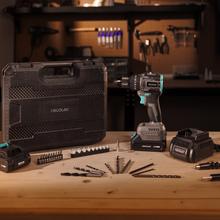 PowerForce 3000 Impact Brushless Taladro percutor y atornillador. Incluye dos baterías 21V 2Ah. Motor sin escobillas, Brushless. Apto para cualquier material, incluso hormigón. Función percutora de hasta 32.000ipm. Velocidad regulable hasta 1.500rpm. Par de apriete de 45Nm regulable en 25+1 niveles. Luz LED. Incluye maletín y accesorios.