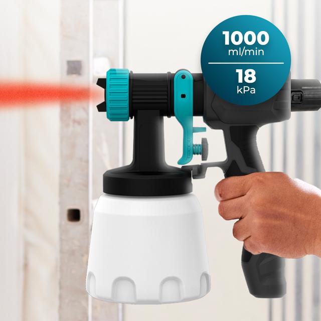 PerfectPaint 800 EasyGo Equipo de pulverización de pintura con 800W de potencia. Control total del caudal. Precisión de 18kPa. Incluye 4 boquillas. Contenedores intercambiables de 800ml.