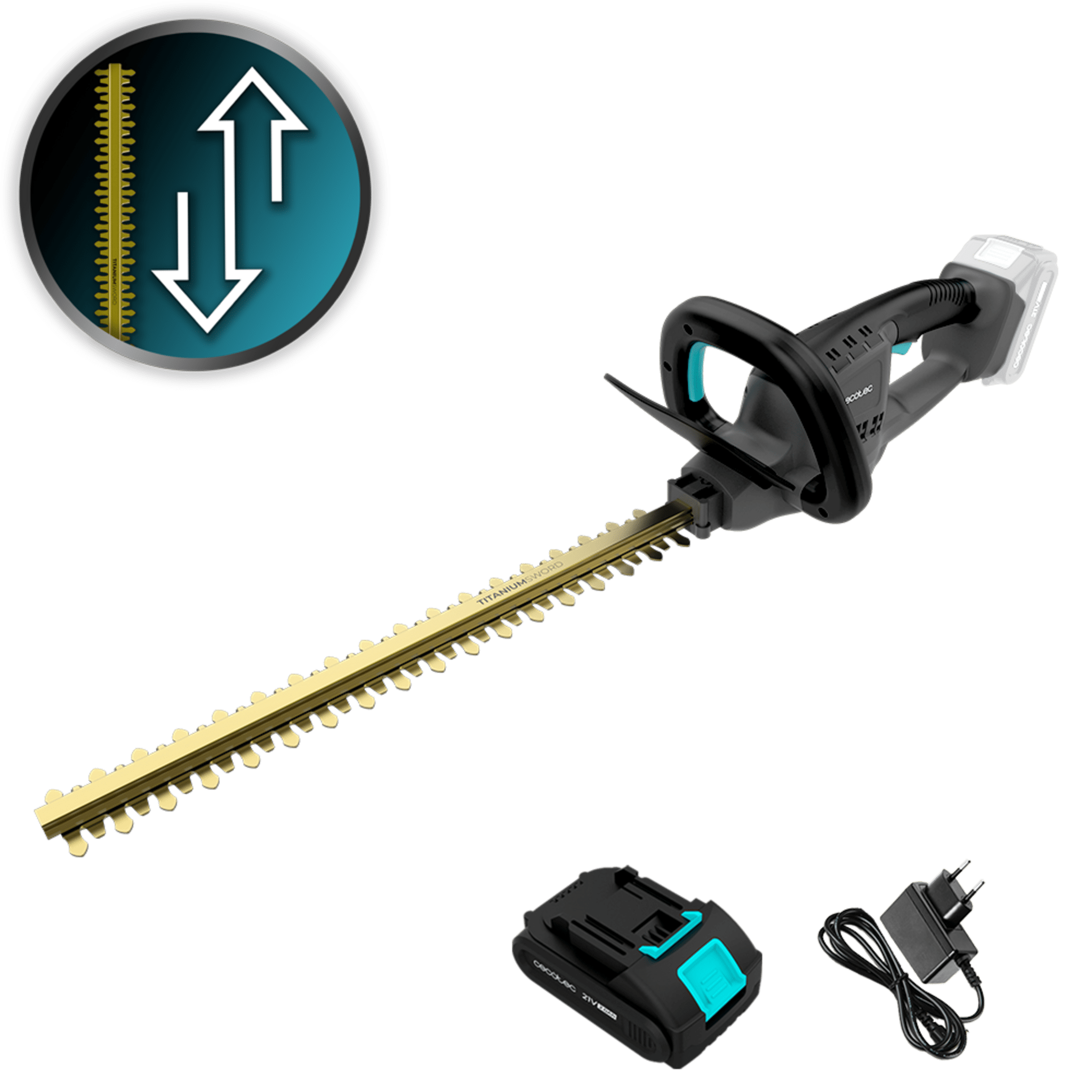 TitaniumSword 4500 Freemove Cortasetos longitud corte hasta 45cm. Batería 21V. Motor sin escobillas, Brushless. Cuchillas de titanio. Ramas hasta 16mm.