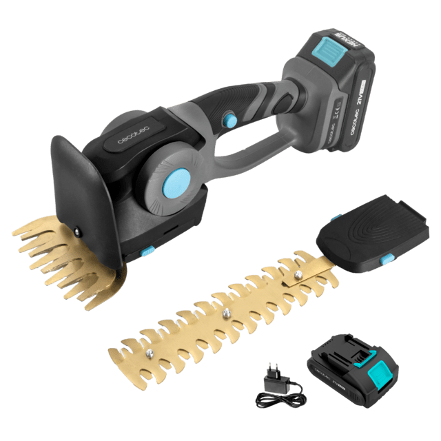 TitaniumSword 2120 Hand XL Tagliasiepi manuale 2in1. Batteria 21 V. Motore brushless, senza spazzole. Lame in titanio. Include due accessori per diversi tipi di taglio.
