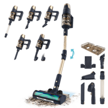 Conga Rockstar 10500 Solar AquaPet Flex Aspirador escoba sin cable con Máxima potencia de succión de 300 AW y ultrapotencia de 780 W. 100 minutos de autonomía. Cepillo HairLess antienredos. Tubo flexible y kit de accesorios completo. Incluye cepillo para animales y accesorio de fregado.