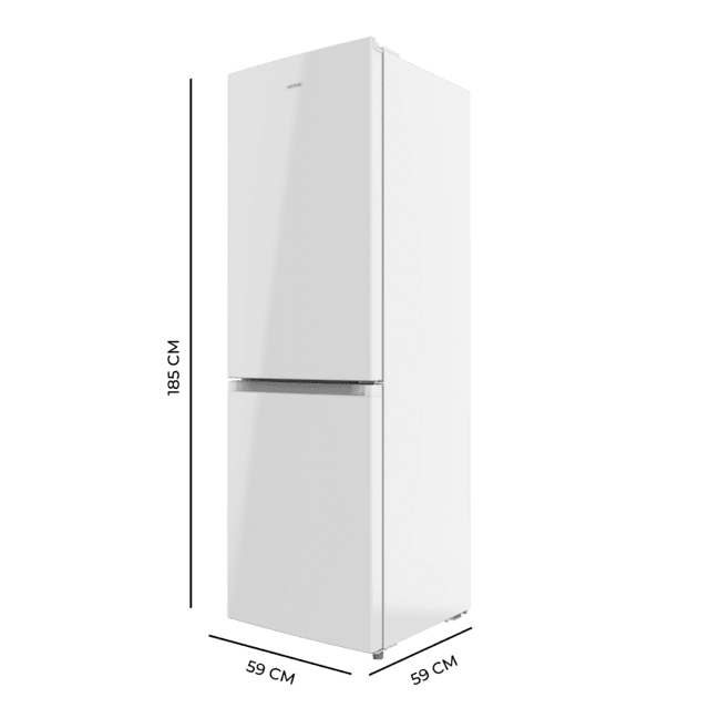 Bolero CoolMarket Combi 296 DF White Frigorífico combi en blanco con función DeFrost de 185x60cm, Volumen de conservación de 296 Litros, Iluminación interior y Cajón para frutas y verduras.