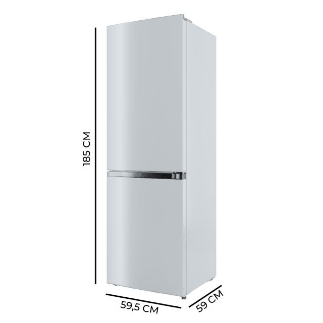 Bolero CoolMarket Combi 296 DF White Frigorífico combi en blanco con función DeFrost de 185x60cm, Volumen de conservación de 296 Litros, Iluminación interior y Cajón para frutas y verduras.