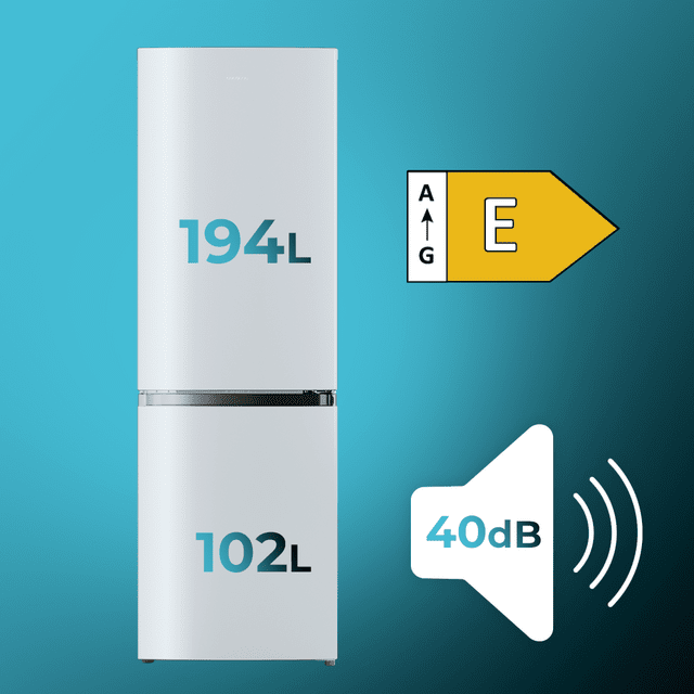 Bolero CoolMarket Combi 296 DF White Frigorífico combi en blanco con función DeFrost de 185x60cm, Volumen de conservación de 296 Litros, Iluminación interior y Cajón para frutas y verduras.