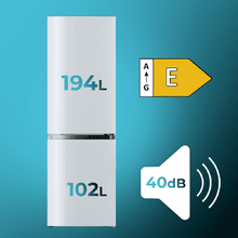 Bolero CoolMarket Combi 296 DF White Frigorífico combi en blanco con función DeFrost de 185x60cm, Volumen de conservación de 296 Litros, Iluminación interior y Cajón para frutas y verduras.