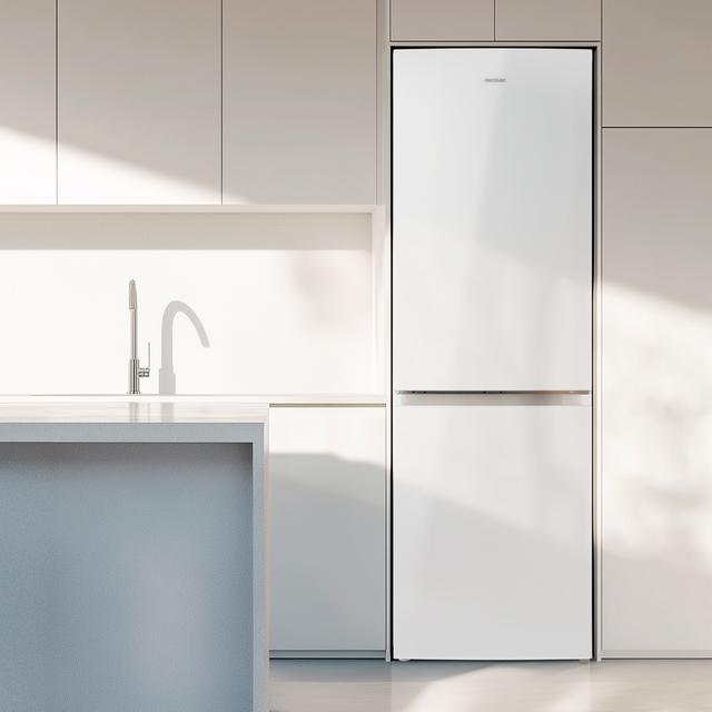 Bolero CoolMarket Combi 296 DF White Frigorífico combi en blanco con función DeFrost de 185x60cm, Volumen de conservación de 296 Litros, Iluminación interior y Cajón para frutas y verduras.