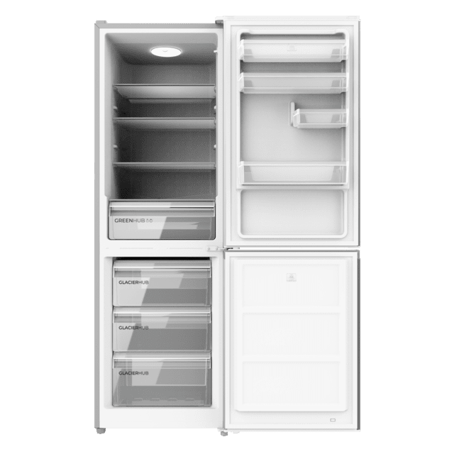Bolero CoolMarket Combi 296 DF Inox Frigorífico combi en inox con función DeFrost de 185x60cm, Volumen de conservación de 296 Litros, Iluminación interior y Cajón para frutas y verduras.