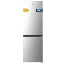 Bolero CoolMarket Combi 296 DF Inox Frigorífico combi en inox con función DeFrost de 185x60cm, Volumen de conservación de 296 Litros, Iluminación interior y Cajón para frutas y verduras.
