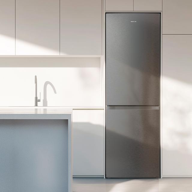 Bolero CoolMarket Combi 296 DF Dark Frigorífico combi en inox oscuro con función DeFrost de 185x60cm, Volumen de conservación de 296 Litros, Iluminación interior y Cajón para frutas y verduras.