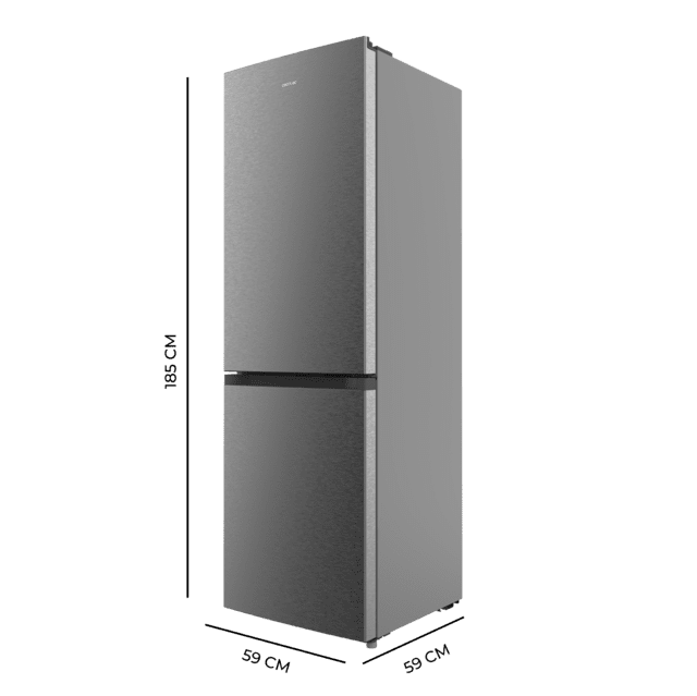 Bolero CoolMarket Combi 296 DF Dark Frigorífico combi en inox oscuro con función DeFrost de 185x60cm, Volumen de conservación de 296 Litros, Iluminación interior y Cajón para frutas y verduras.