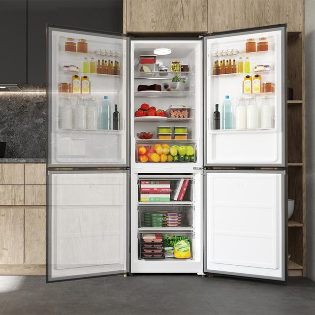 Bolero CoolMarket Combi 296 DF Dark Frigorífico combi en inox oscuro con función DeFrost de 185x60cm, Volumen de conservación de 296 Litros, Iluminación interior y Cajón para frutas y verduras.