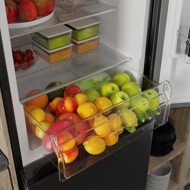 Bolero CoolMarket Combi 296 DF Dark Frigorífico combi en inox oscuro con función DeFrost de 185x60cm, Volumen de conservación de 296 Litros, Iluminación interior y Cajón para frutas y verduras.