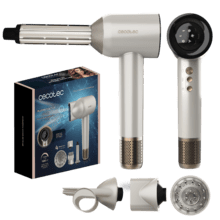 DryGlam Waves Champagne Secador de pelo con motor Brushless y Tecnología de Plasma Revolucionaria, Motor de 1600W y 110000 RPM, 4en1 cabezales con Efecto Coanda, Pantalla Digital, Control Inteligente del Calor, Función de Memoria y Motor Silencioso