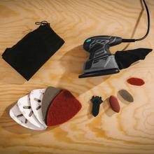 PerfectSurface 125 Delta EasyGo Lijadora con 130 W de potencia. 13.500rpm. Diseño delta. Incluye accesorio FingerDetail y bolsa de transporte. 12 recambios. Conexión al aspirador y bolsa de recogida de polvo. Cable 2m.