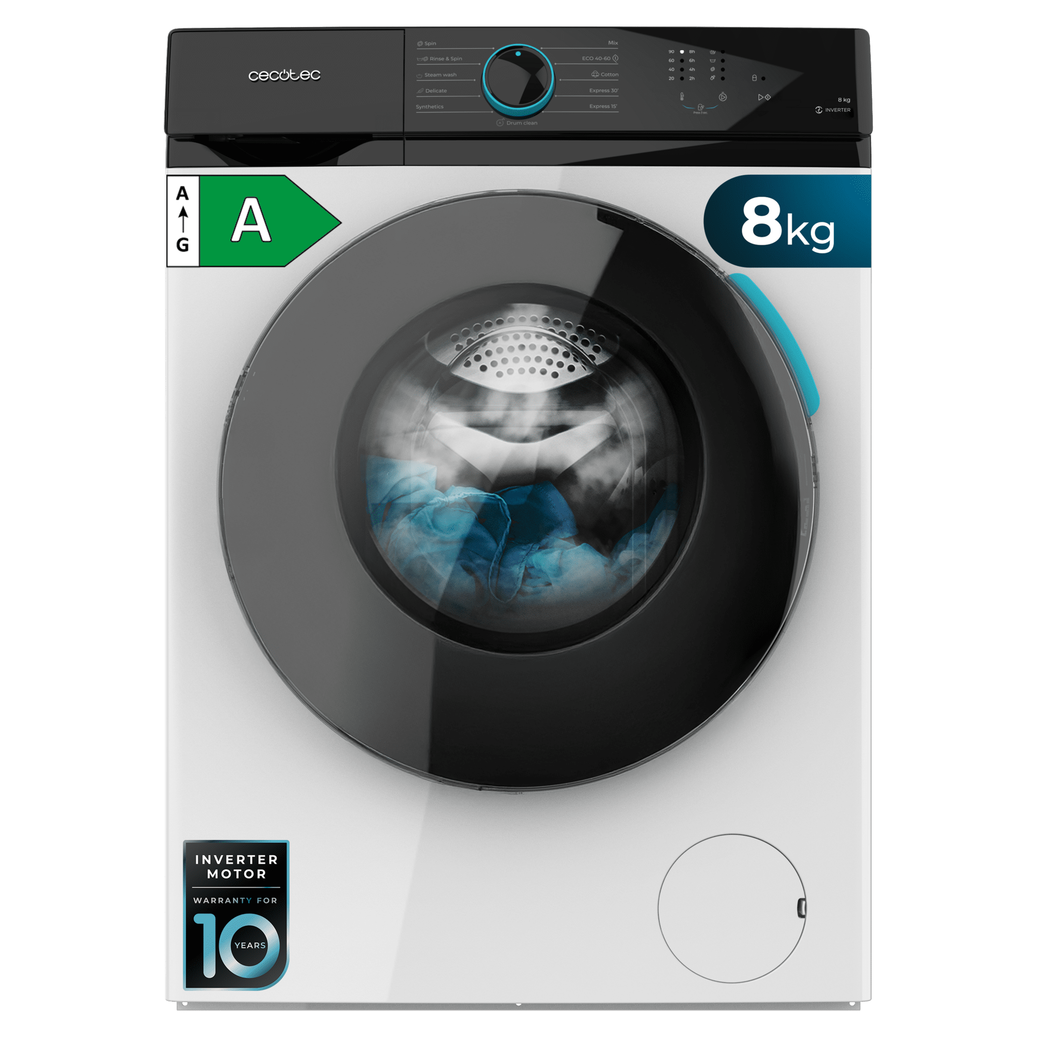 Bolero DressCode 8110 Inverter Máquina de lavar roupa com capacidade para 6 kg e 1000 rpm, 12 programas, Classe A, Motor Inverter Plus, Steam Max, Drum Clean, Delay Start e KidLock.