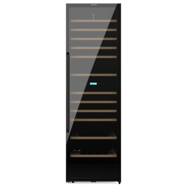 Bolero GrandSommelier Duo 176000 Black Vinoteca libre instalación, 195.5x59.5cm, 176 Botellas, Dual Cooling, 2 Zonas temperatura, Rango 5-20ºC, Display LED, Doble Vidrio UV, 12 Bandejas madera, luz LED, Alarma temperatura y puerta, Filtro carbón activo, Compresor.