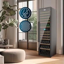 Bolero GrandSommelier Duo 176000 Black Vinoteca libre instalación, 195.5x59.5cm, 176 Botellas, Dual Cooling, 2 Zonas temperatura, Rango 5-20ºC, Display LED, Doble Vidrio UV, 12 Bandejas madera, luz LED, Alarma temperatura y puerta, Filtro carbón activo, Compresor.