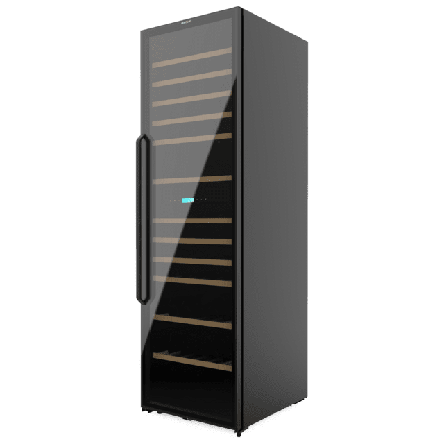 Bolero GrandSommelier Duo 176000 Black Vinoteca libre instalación, 195.5x59.5cm, 176 Botellas, Dual Cooling, 2 Zonas temperatura, Rango 5-20ºC, Display LED, Doble Vidrio UV, 12 Bandejas madera, luz LED, Alarma temperatura y puerta, Filtro carbón activo, Compresor.