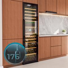 Bolero GrandSommelier Duo 176000 Black Vinoteca libre instalación, 195.5x59.5cm, 176 Botellas, Dual Cooling, 2 Zonas temperatura, Rango 5-20ºC, Display LED, Doble Vidrio UV, 12 Bandejas madera, luz LED, Alarma temperatura y puerta, Filtro carbón activo, Compresor.