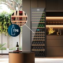 Bolero GrandSommelier Duo 176000 Black Vinoteca libre instalación, 195.5x59.5cm, 176 Botellas, Dual Cooling, 2 Zonas temperatura, Rango 5-20ºC, Display LED, Doble Vidrio UV, 12 Bandejas madera, luz LED, Alarma temperatura y puerta, Filtro carbón activo, Compresor.