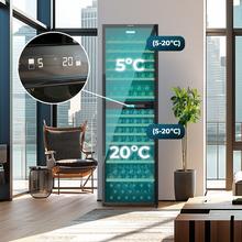 Bolero GrandSommelier Duo 176000 Black Vinoteca libre instalación, 195.5x59.5cm, 176 Botellas, Dual Cooling, 2 Zonas temperatura, Rango 5-20ºC, Display LED, Doble Vidrio UV, 12 Bandejas madera, luz LED, Alarma temperatura y puerta, Filtro carbón activo, Compresor.