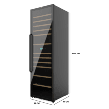 Bolero GrandSommelier Duo 176000 Black Vinoteca libre instalación, 195.5x59.5cm, 176 Botellas, Dual Cooling, 2 Zonas temperatura, Rango 5-20ºC, Display LED, Doble Vidrio UV, 12 Bandejas madera, luz LED, Alarma temperatura y puerta, Filtro carbón activo, Compresor.