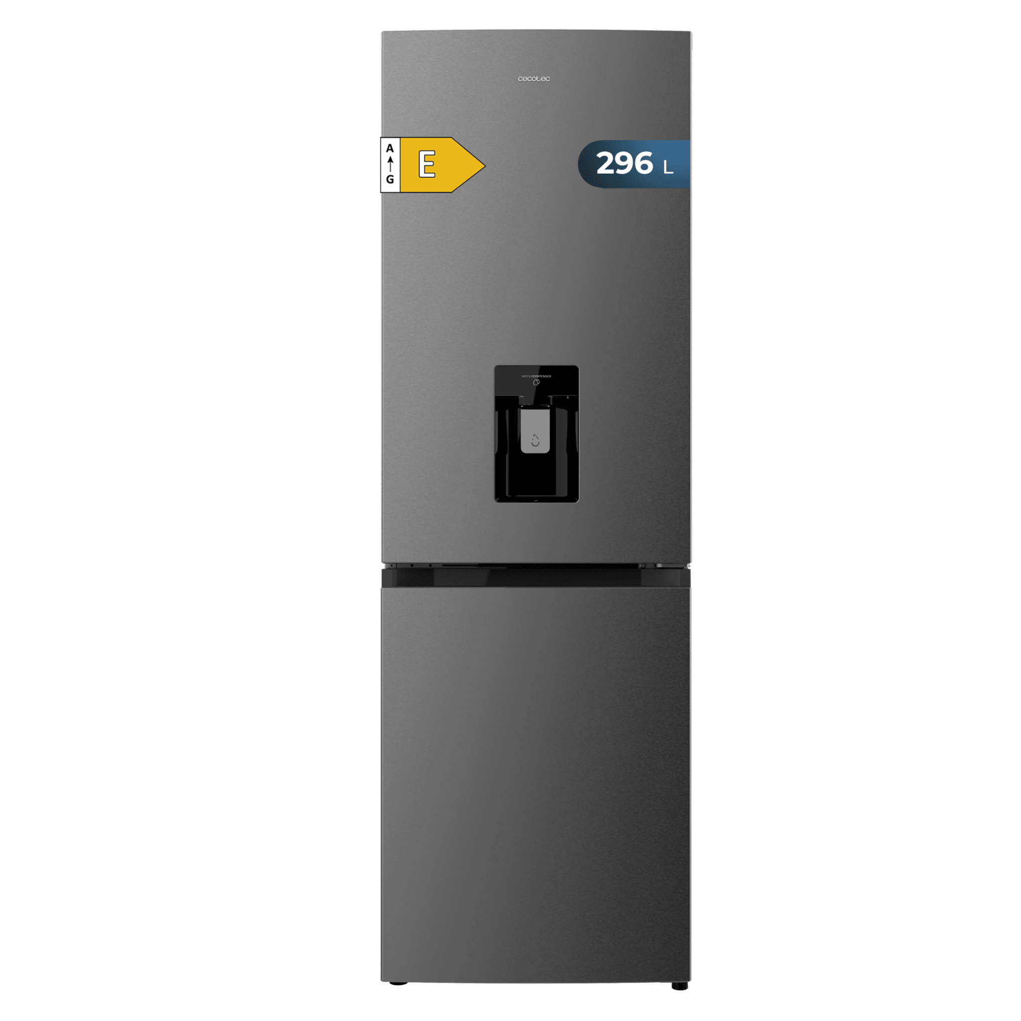 Bolero CoolMarket Combi 296 DF WD Dark Frigorífico combi en inox oscuro con función DeFrost de 185x60cm, Volumen de conservación de 296 Litros, dispensador de agua integrado, Iluminación interior y Cajón para frutas y verduras.