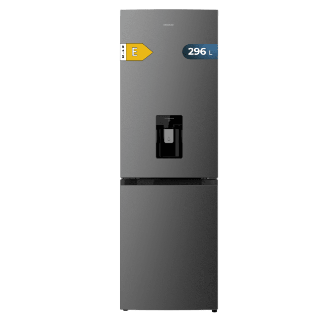 Bolero CoolMarket Combi 296 DF WD Dark Frigorífico combi en inox oscuro con función DeFrost de 185x60cm, Volumen de conservación de 296 Litros, dispensador de agua integrado, Iluminación interior y Cajón para frutas y verduras.