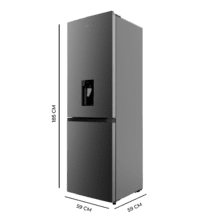 Bolero CoolMarket Combi 296 DF WD Dark Frigorífico combi en inox oscuro con función DeFrost de 185x60cm, Volumen de conservación de 296 Litros, dispensador de agua integrado, Iluminación interior y Cajón para frutas y verduras.