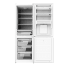 Bolero CoolMarket Combi 296 DF WD Inox Frigorífico combi en inox con función DeFrost de 185x60cm, Volumen de conservación de 296 Litros, dispensador de agua integrado, Iluminación interior y Cajón para frutas y verduras.