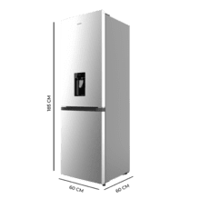 Bolero CoolMarket Combi 296 DF WD Inox Frigorífico combi en inox con función DeFrost de 185x60cm, Volumen de conservación de 296 Litros, dispensador de agua integrado, Iluminación interior y Cajón para frutas y verduras.