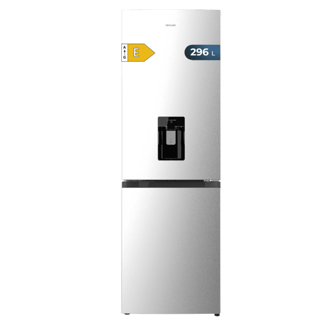 Bolero CoolMarket Combi 296 DF WD Inox Frigorífico combi en inox con función DeFrost de 185x60cm, Volumen de conservación de 296 Litros, dispensador de agua integrado, Iluminación interior y Cajón para frutas y verduras.
