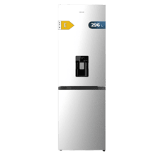 Bolero CoolMarket Combi 296 DF WD Inox Frigorífico combi en inox con función DeFrost de 185x60cm, Volumen de conservación de 296 Litros, dispensador de agua integrado, Iluminación interior y Cajón para frutas y verduras.