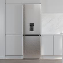 Bolero CoolMarket Combi 296 DF WD Inox Frigorífico combi en inox con función DeFrost de 185x60cm, Volumen de conservación de 296 Litros, dispensador de agua integrado, Iluminación interior y Cajón para frutas y verduras.
