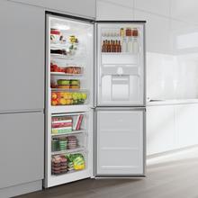 Bolero CoolMarket Combi 296 DF WD Inox Frigorífico combi en inox con función DeFrost de 185x60cm, Volumen de conservación de 296 Litros, dispensador de agua integrado, Iluminación interior y Cajón para frutas y verduras.