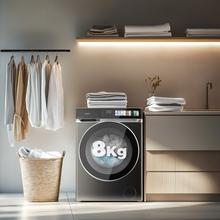 Bolero DressCode 8970 Direct Drive Steel Lavadora de 8 kg color steel y clase A, con motor Direct Drive y  1400 rpm, 11 programas, panel de control FullColor, puerta XXL y función vapor SteamMax, Spa Care, Soil Level, Delay End, My Fav, luz interior, Drum Clean Plus y Stop&Go