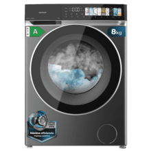 Bolero DressCode 8970 Direct Drive Steel Lavadora de 8 kg color steel y clase A, con motor Direct Drive y  1400 rpm, 11 programas, panel de control FullColor, puerta XXL y función vapor SteamMax, Spa Care, Soil Level, Delay End, My Fav, luz interior, Drum Clean Plus y Stop&Go