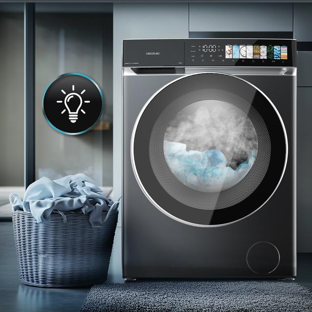 Bolero DressCode 8970 Direct Drive Steel Lavadora de 8 kg color steel y clase A, con motor Direct Drive y  1400 rpm, 11 programas, panel de control FullColor, puerta XXL y función vapor SteamMax, Spa Care, Soil Level, Delay End, My Fav, luz interior, Drum Clean Plus y Stop&Go