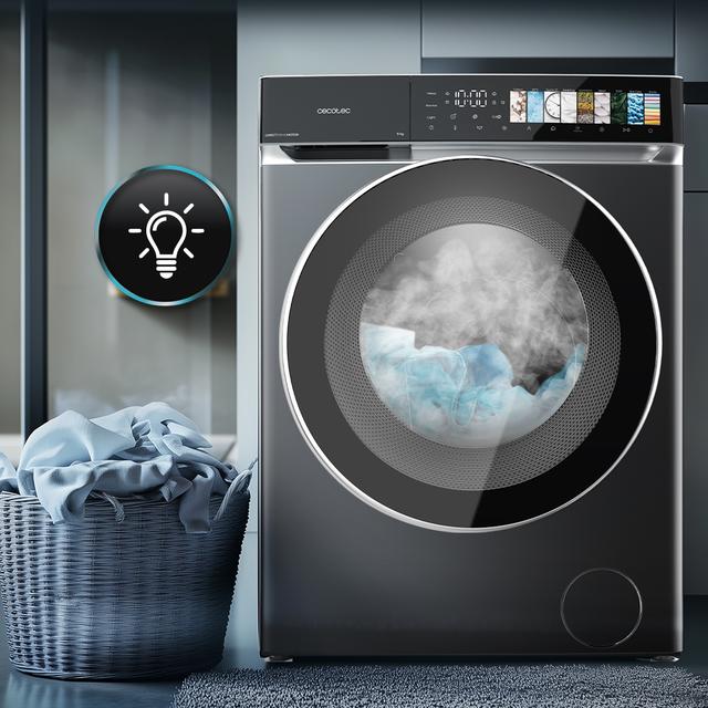 Bolero DressCode 9970 Direct Drive Steel Lavadora de 9 kg color steel y clase A, con motor Direct Drive y  1400 rpm, 11 programas, pantalla FullColor, puerta XXL y función vapor SteamMax, Spa Care, Soil Level, Delay End, My Fav, luz interior, Drum Clean Plus y Stop&Go