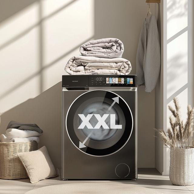 Bolero DressCode 9970 Direct Drive Steel Lavadora de 9 kg color steel y clase A, con motor Direct Drive y  1400 rpm, 11 programas, pantalla FullColor, puerta XXL y función vapor SteamMax, Spa Care, Soil Level, Delay End, My Fav, luz interior, Drum Clean Plus y Stop&Go