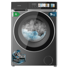 Bolero DressCode 9970 Direct Drive Steel Lavadora de 9 kg color steel y clase A, con motor Direct Drive y  1400 rpm, 11 programas, pantalla FullColor, puerta XXL y función vapor SteamMax, Spa Care, Soil Level, Delay End, My Fav, luz interior, Drum Clean Plus y Stop&Go