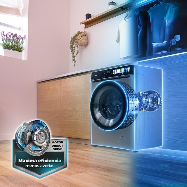 Bolero DressCode 9970 Direct Drive Steel Lavadora de 9 kg color steel y clase A, con motor Direct Drive y  1400 rpm, 11 programas, pantalla FullColor, puerta XXL y función vapor SteamMax, Spa Care, Soil Level, Delay End, My Fav, luz interior, Drum Clean Plus y Stop&Go