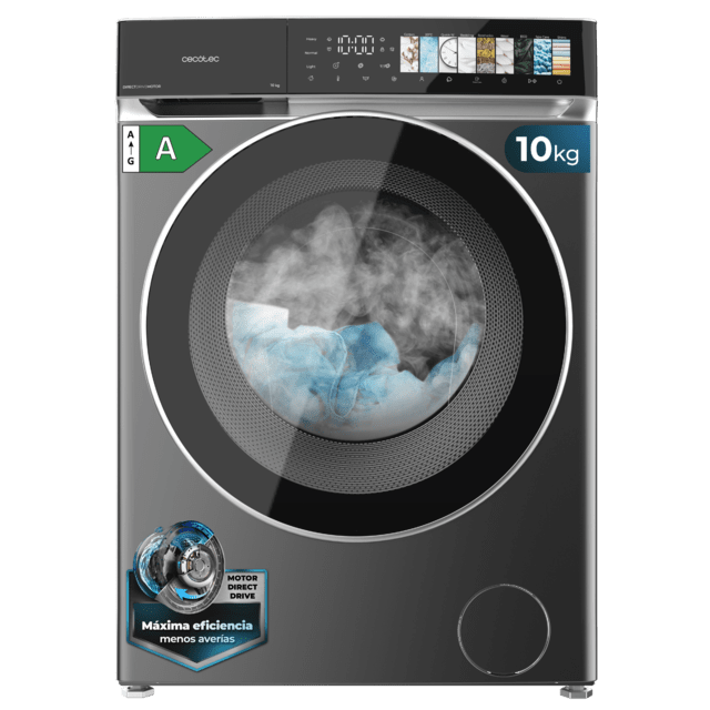 Bolero DressCode 10970 Direct Drive Steel Lavadora de 10 kg color steel y clase A, con motor Direct Drive y  1400 rpm, 11 programas, pantalla FullColor, puerta XXL y función vapor SteamMax, Spa Care, Soil Level, Delay End, My Fav, luz interior, Drum Clean Plus y Stop&Go
