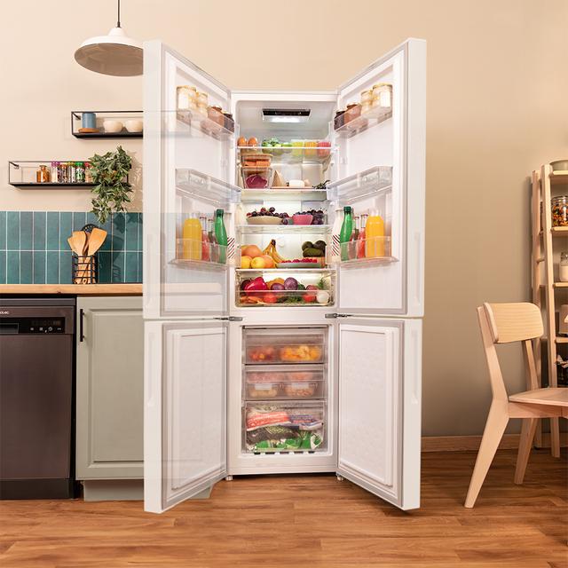 Bolero CoolMarket Combi 250 WD Total White Glass D Frigorífico Combi 250L de 180x55 cm con Dispensador de Agua, Compresor Inverter Plus, Total No Frost, Clase Energética D, Fast Cooling, Multi Air Flow, Fast Cooling y cajón con regulación de humedad así como alarmas de puerta abierta y fallo de funcionamiento.